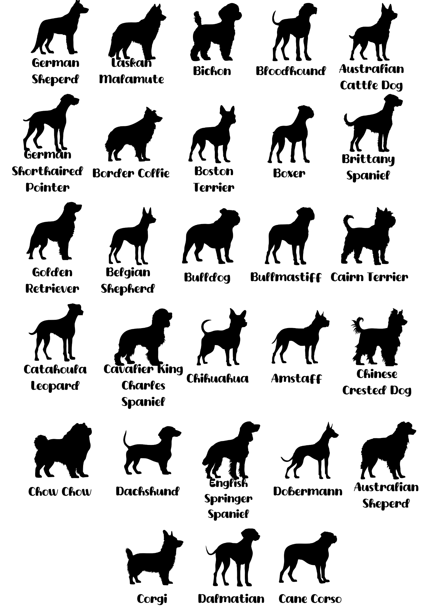 Car Dog Name Decal Bold - CHOOSE YOUR BREED!