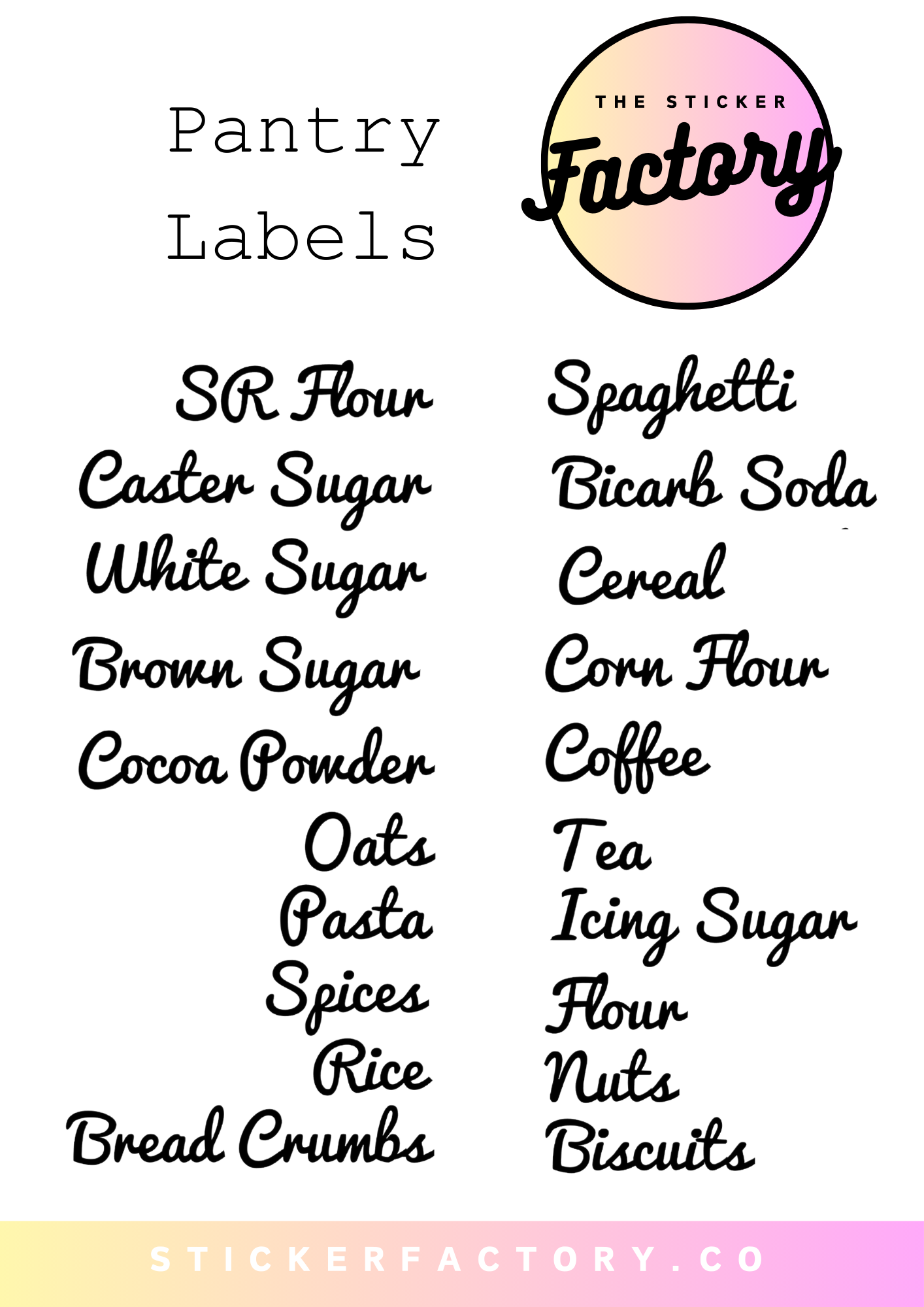 Pantry Labels - Fixed set of 20 plus 5 Custom