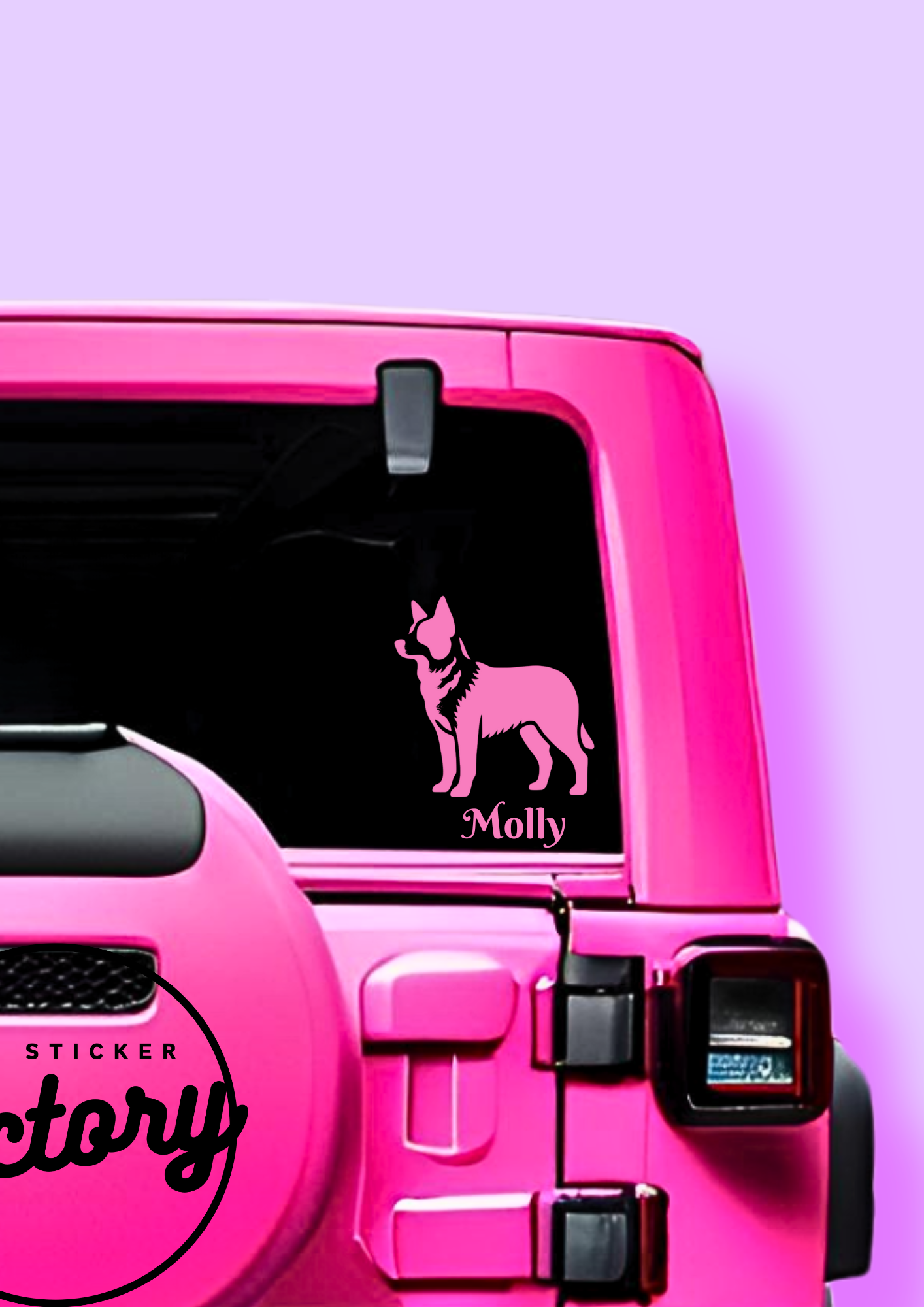 Car Dog WIth Name Decal - CHOOSE YOUR BREED!