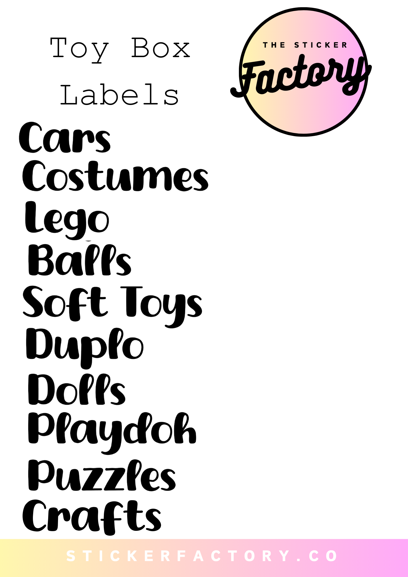 Toy Room Labels  - Set of 10 Custom Labels